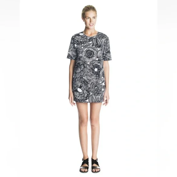 Marimekko | Dresses | Marimekko Vilke Cotton Tunic Dress Black White Art  Floral Print Mod 6s Small | Poshmark